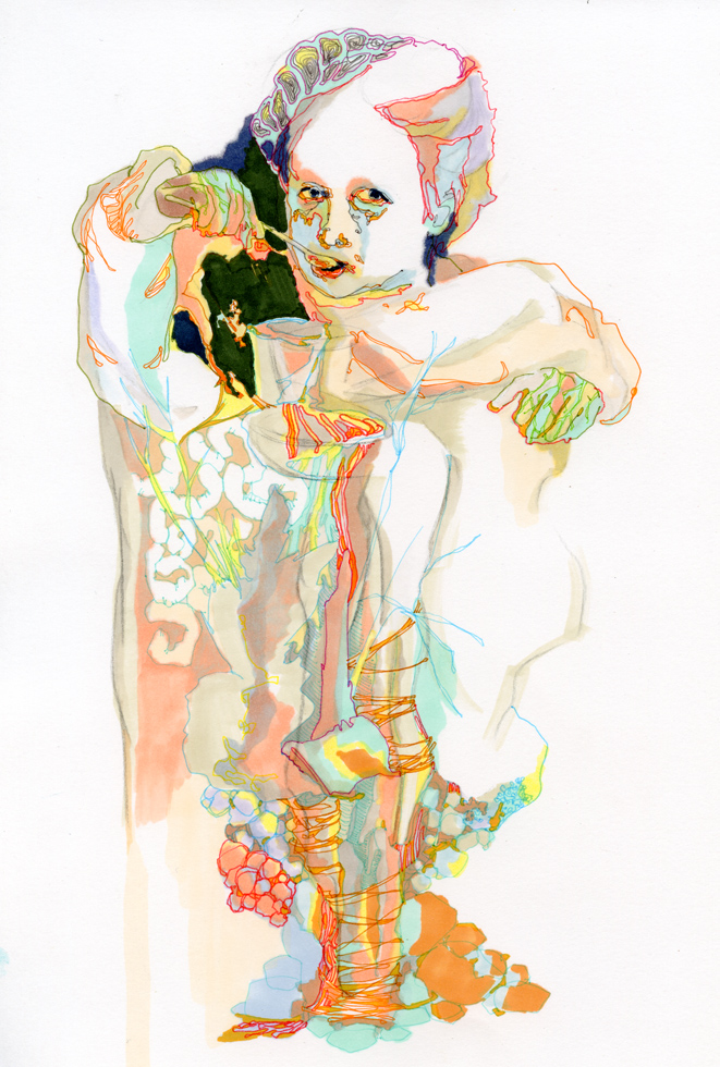 Glaia Offri, Girl With Spoon, Markers on Paper